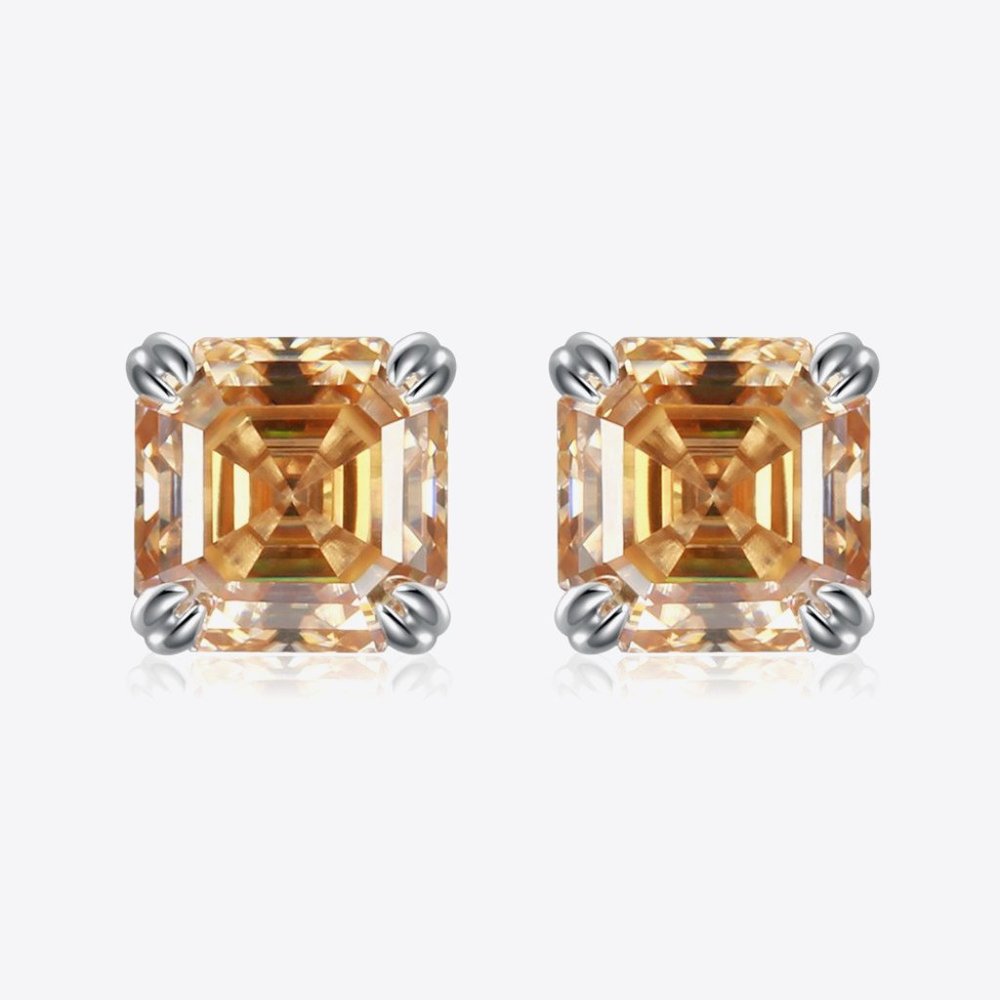 2 Carat Moissanite Platinum-Plated Square Earrings For Women